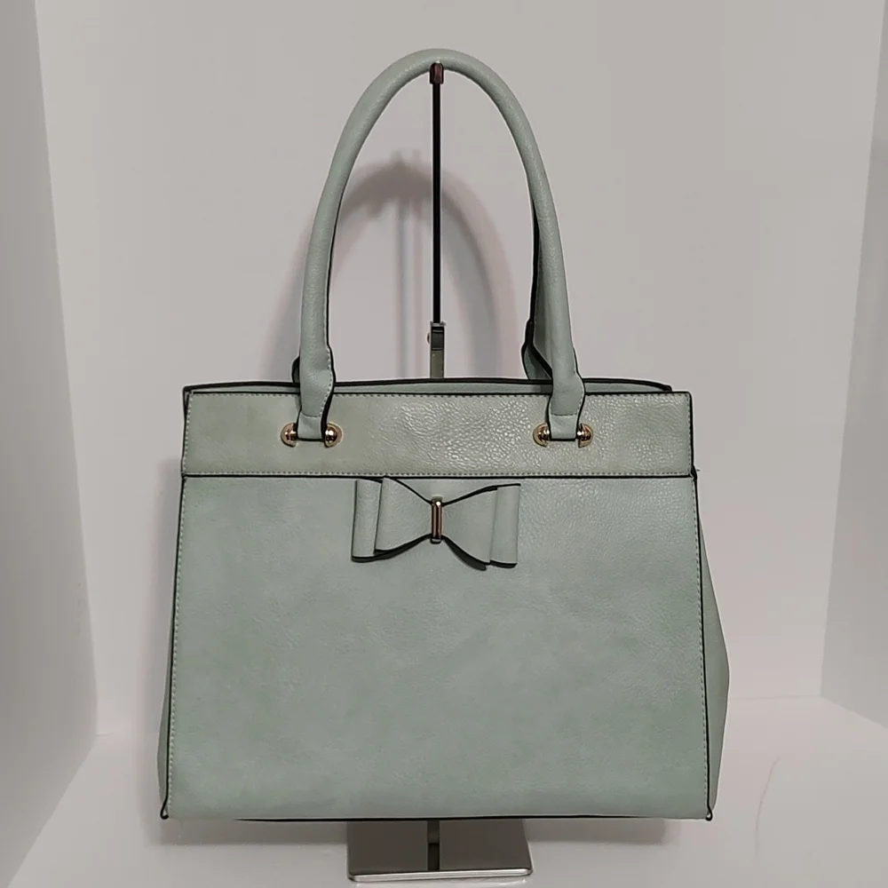Seafoam Green Satchel / Shoulder  Bag W/Bow Large Bag